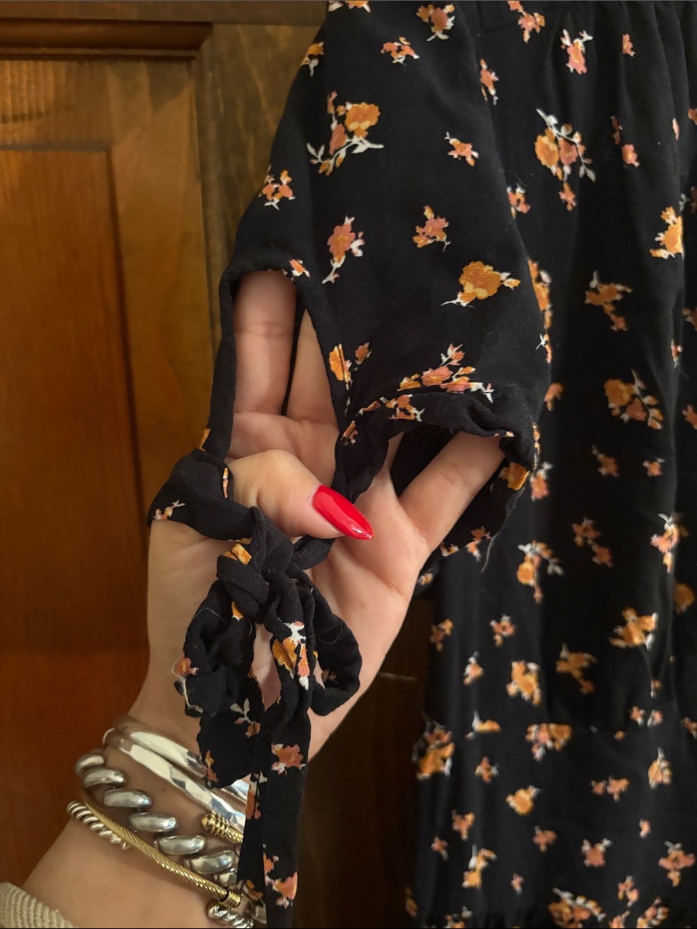 Xhiliration black Floral jumpsuit with Peach Accent Print - Picture 4 of 5